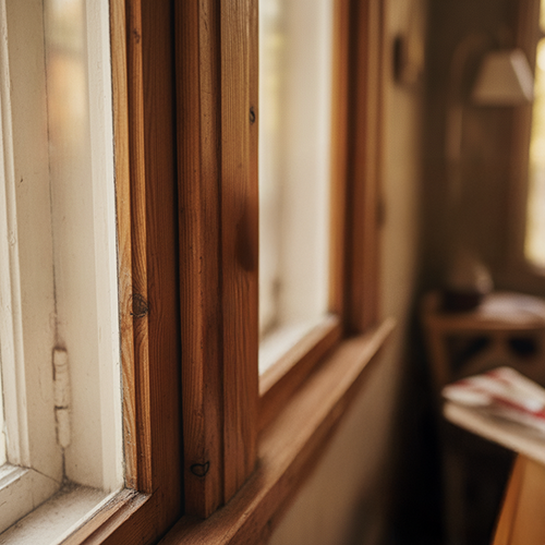 Zbliżenie na ramę starego okna drewnianego