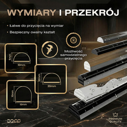 Próg akrylowy samoprzylepny do kabiny prysznicowej 10×20 mm – czarny