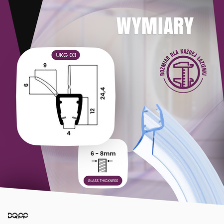 Uszczelka Kabiny Prysznicowej GIĘTA do Kabin Prysznicowych do Szyb 6mm-8mm UKG03 0,1m - 1,0m