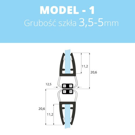 Uszczelka magnetyczna do kabin prysznicowych do szyb 3,5mm - 5mm MODEL 1