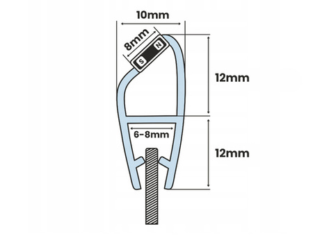 Uszczelka MAGNETYCZNA UM02 do Kabin Prysznicowych do SZYB 6mm 8mm