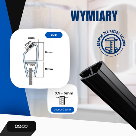 Uszczelka MAGNETYCZNA Czarna UM01 do Kabin Prysznicowych do SZYB 4mm 6mm