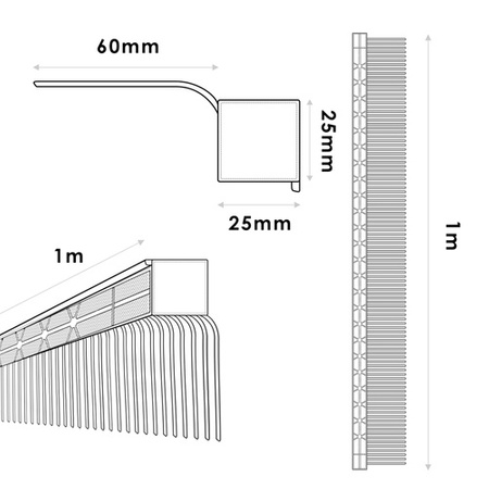 Grzebień Okapu Okapowy 60mm z Kratką Wentylacyjną 25x25mm CEGLANY 8004 1m