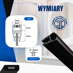 Uszczelka MAGNETYCZNA Czarna UM04 do Kabin Prysznicowych do SZYB 6mm 8mm