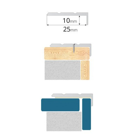 Profil Schodowy Aluminiowy Ryflowany Kątownik SREBRNY 25x10 Na Klej Przyklejany