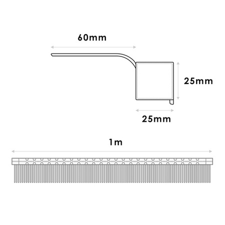 Grzebień Okapu Okapowy 60mm z Kratką Wentylacyjną 25x25mm CEGLANY 8004 1m