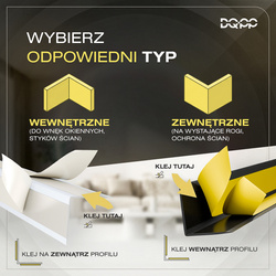 Kątownik PCV Samoprzylepny Wewnętrzny Narożnik 40x40mm CZARNY 2m 