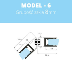 Uszczelka magnetyczna do kabin prysznicowych do szyb 6mm - 8mm MODEL 6