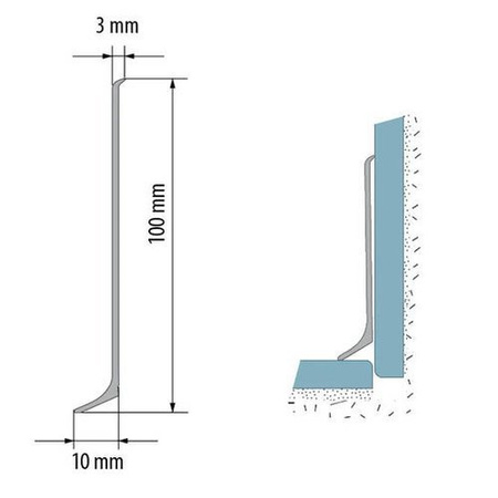 Listwa Przypodłogowa Aluminiowa Cokół Przypodłogowy Aluminiowy 100mm 2,5m SREBRNY