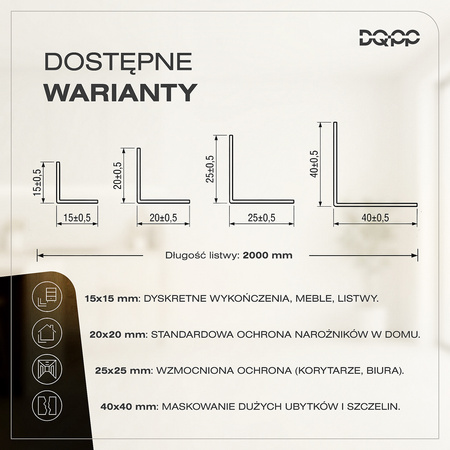 Kątownik PCV Samoprzylepny Wewnętrzny Narożnik 40x40mm CZARNY 2m 