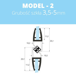 Uszczelka magnetyczna do kabin prysznicowych do szyb 3,5mm - 5mm MODEL 2