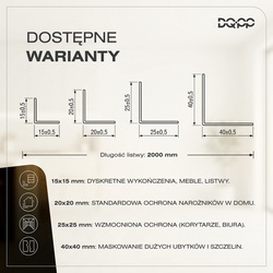 Kątownik PCV Samoprzylepny Wewnętrzny Narożnik 20x20mm BIAŁY 2m